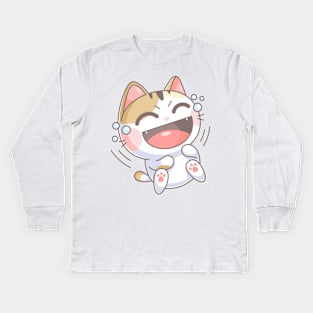 Cute cat laughing out loud Kids Long Sleeve T-Shirt